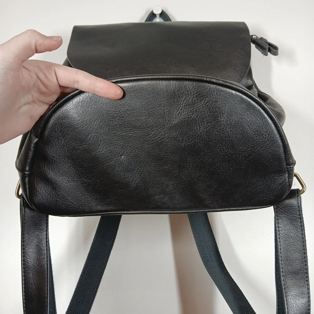 Joy Susan Backpack Women Black Faux Leather Flap Closure Minimalist Casual